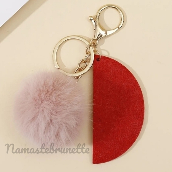 Rhinestone Watermelon Pom Pom Keychain Bag Charm - Picture 6 of 17